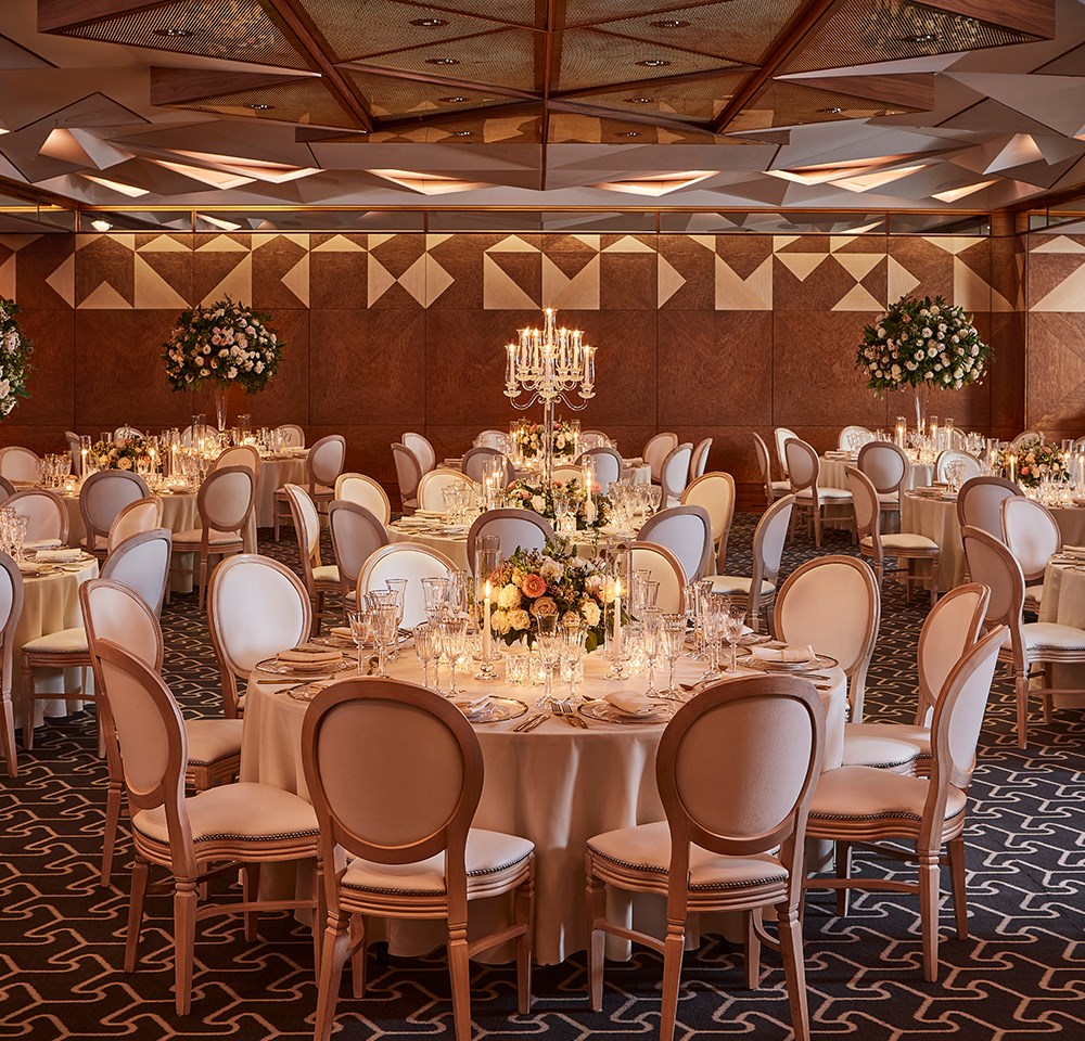 The ballroom at The Berkeley set up for a wedding